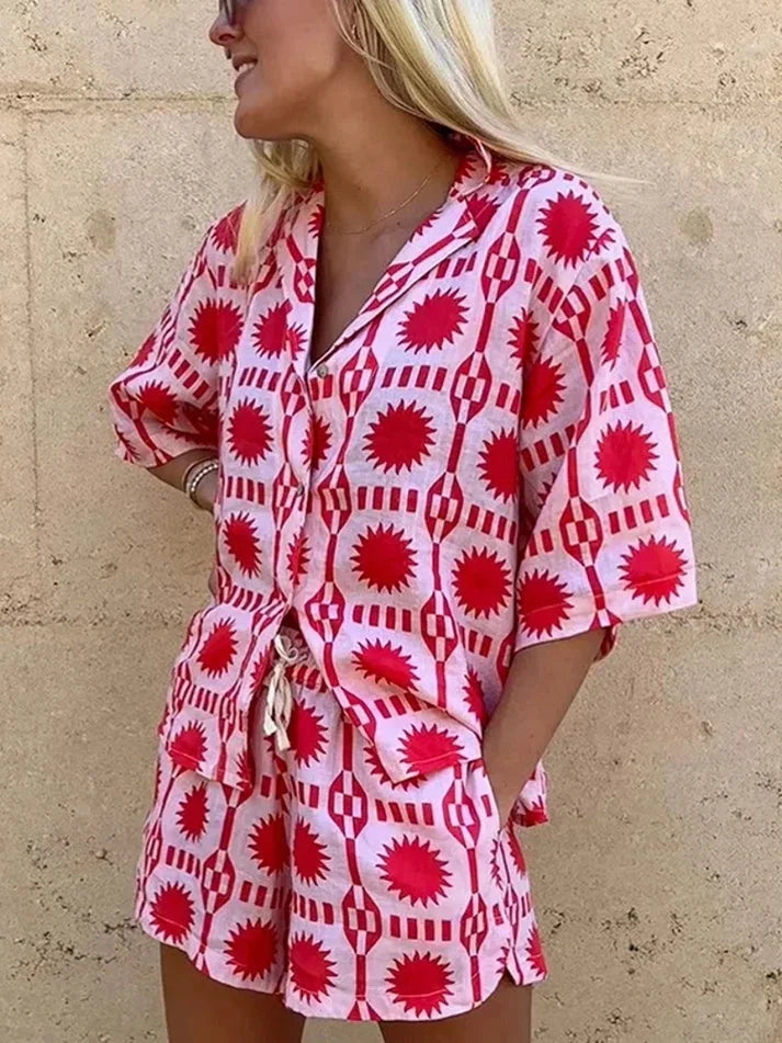 Completo camicia e short a Manica corta donna rosa