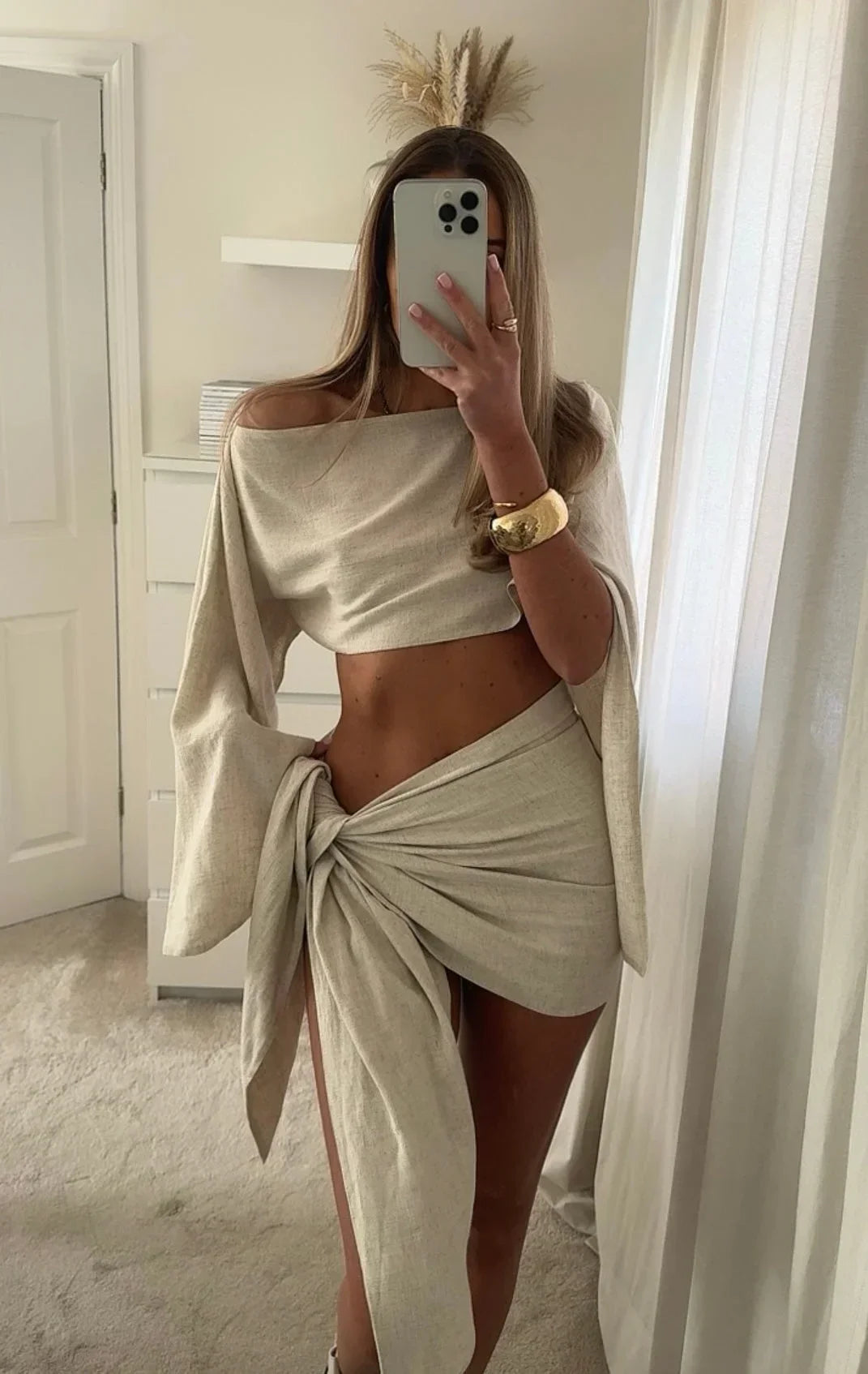 Completo due pezzi donna chic con sarong in lino