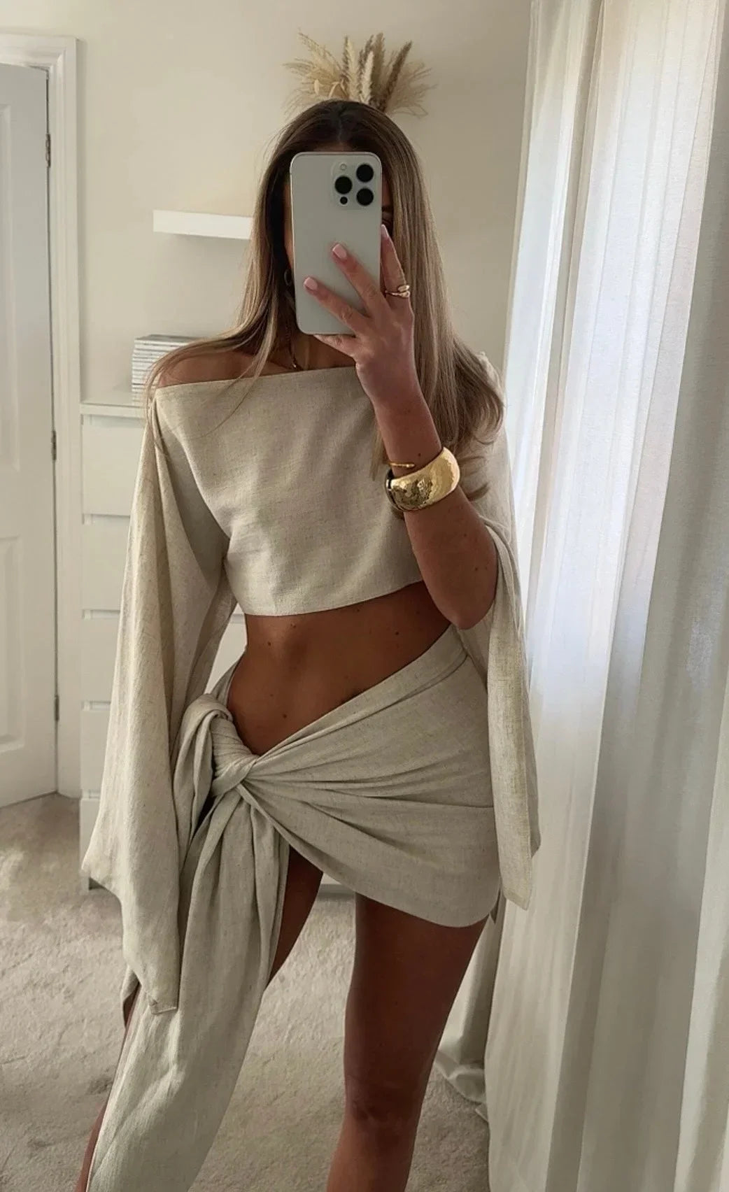 Completo due pezzi donna chic con sarong in lino