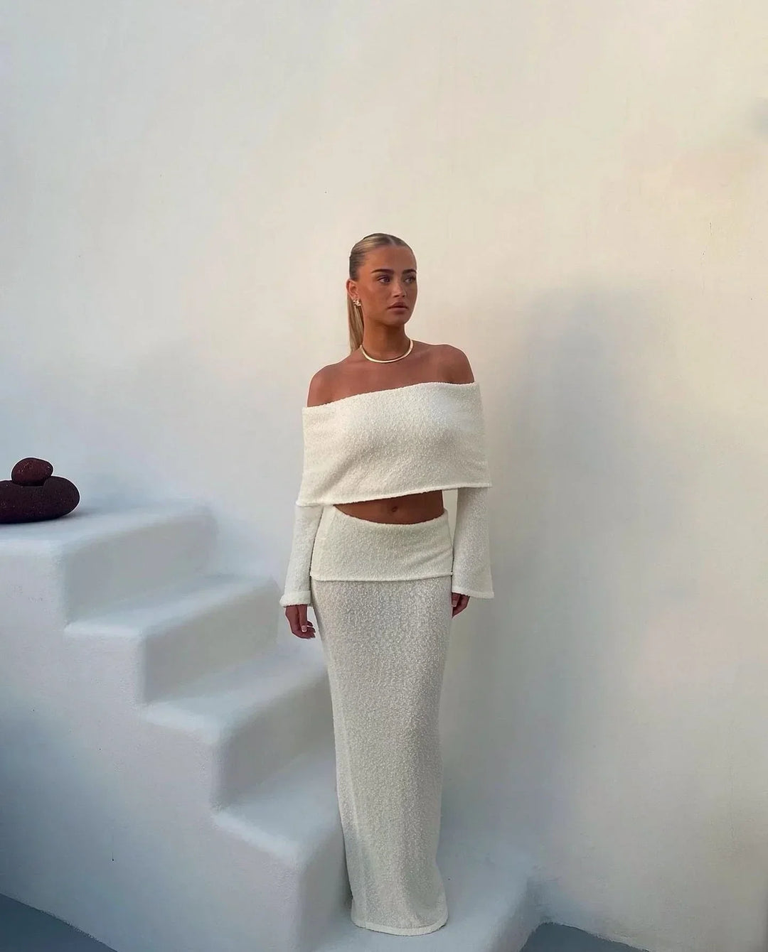 Completo due pezzi donna Spalla nuda bianco scintillante