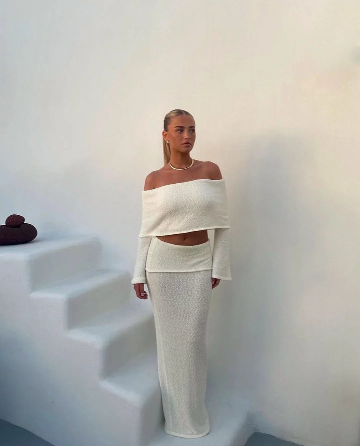 Completo due pezzi donna Spalla nuda bianco scintillante