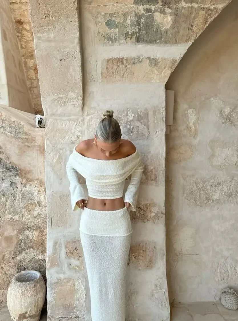 Completo due pezzi donna Spalla nuda bianco scintillante