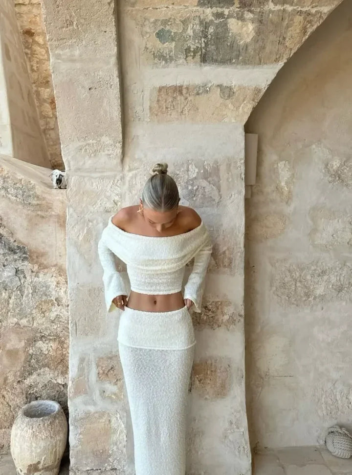 Completo due pezzi donna Spalla nuda bianco scintillante