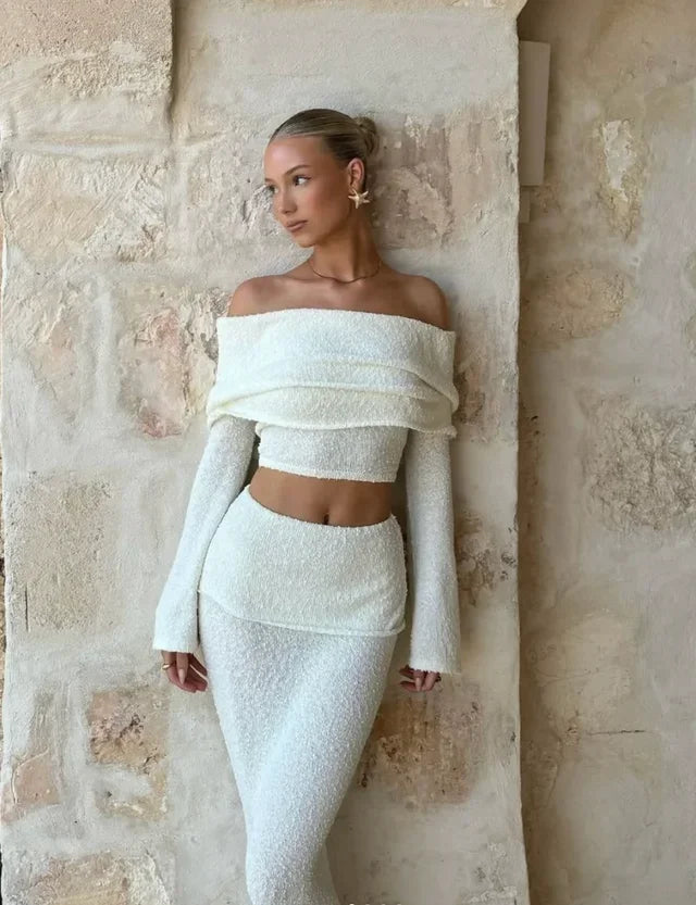 Completo due pezzi donna Spalla nuda bianco scintillante