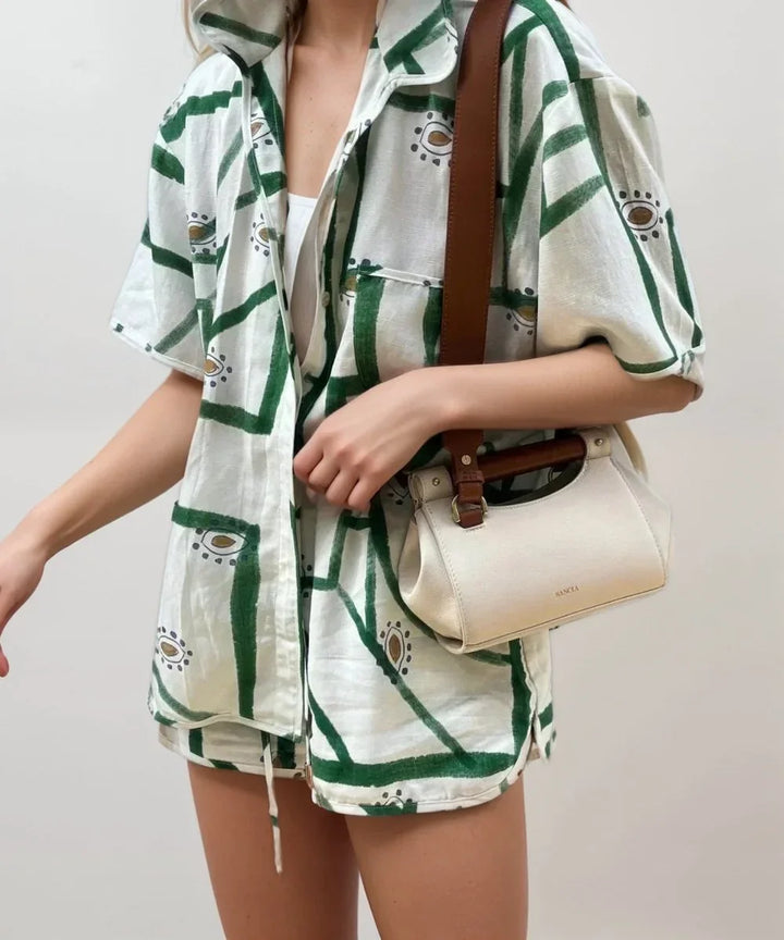 Completo estivo donna stampato verde e bianco