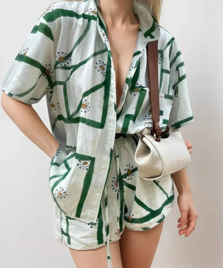 Completo estivo donna stampato verde e bianco