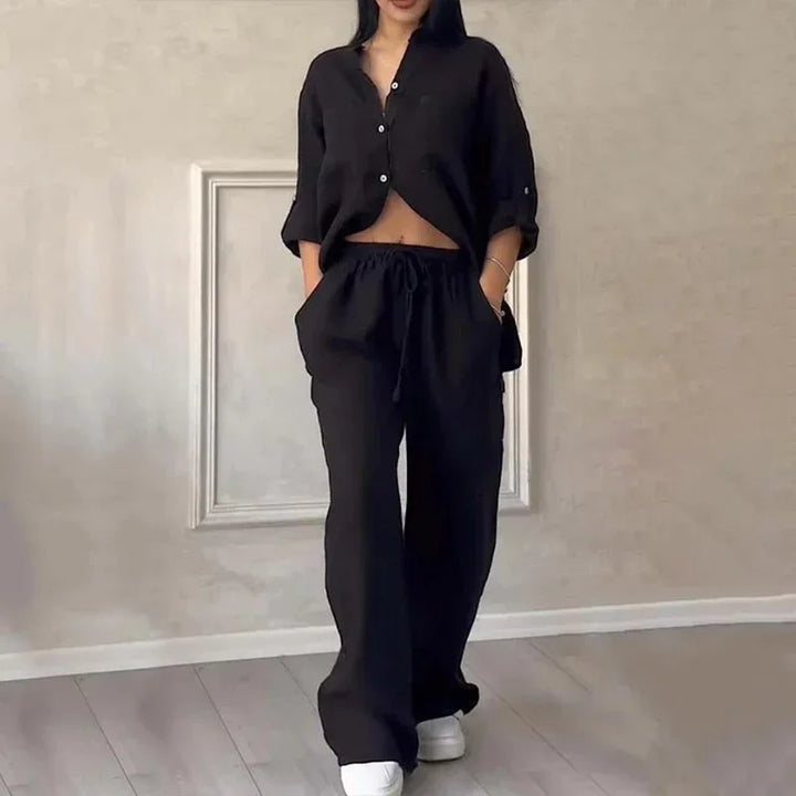 Completo donna camicia e pantalone ampio in lino leggero
