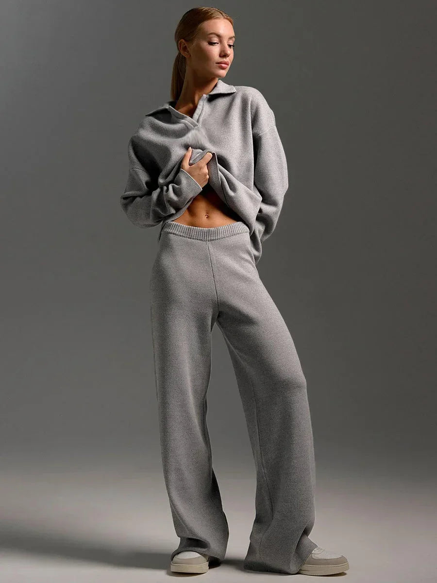 Completo donna casual con colletto camicia e pantaloni ampi