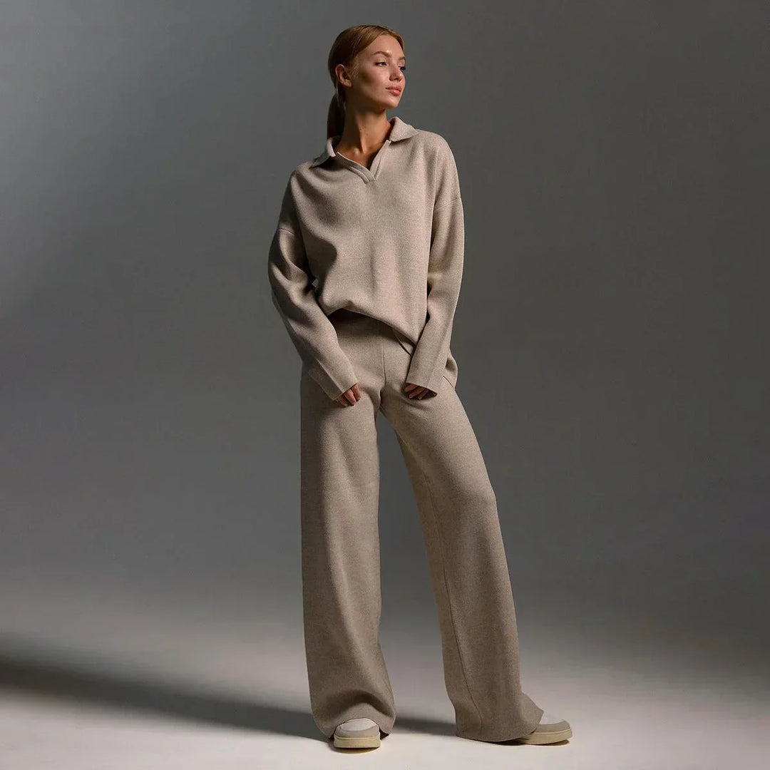 Completo donna casual con colletto camicia e pantaloni ampi