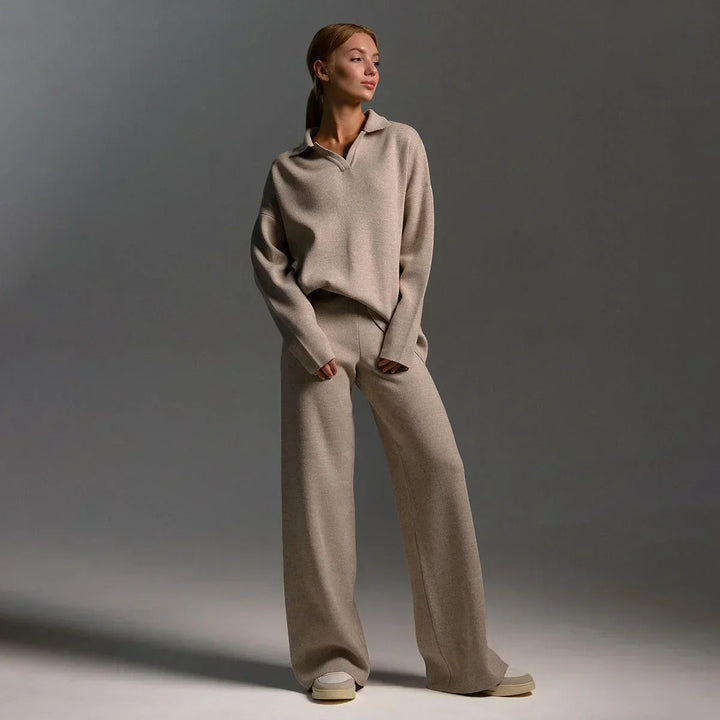 Completo donna casual con colletto camicia e pantaloni ampi