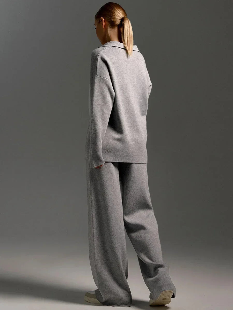 Completo donna casual con colletto camicia e pantaloni ampi