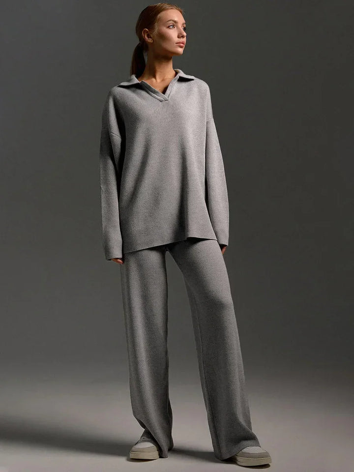 Completo donna casual con colletto camicia e pantaloni ampi