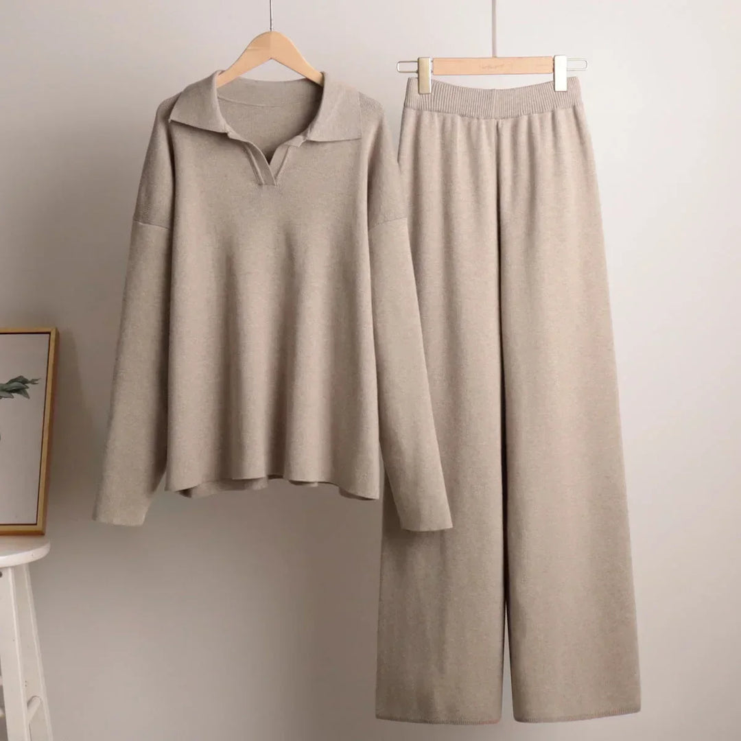 Completo donna casual con colletto camicia e pantaloni ampi