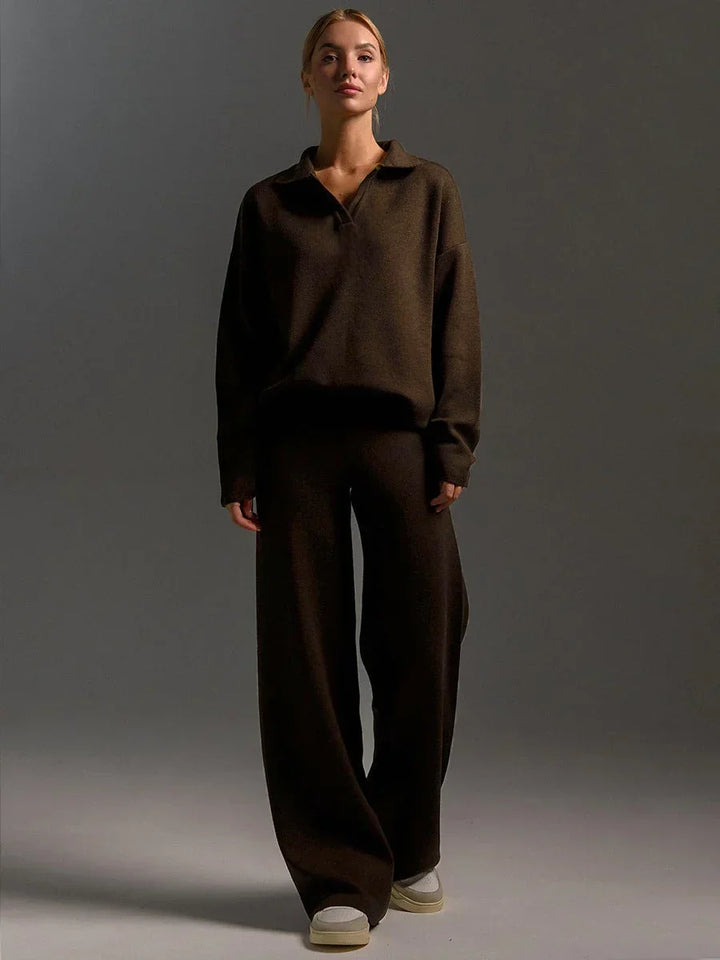 Completo donna casual con colletto camicia e pantaloni ampi