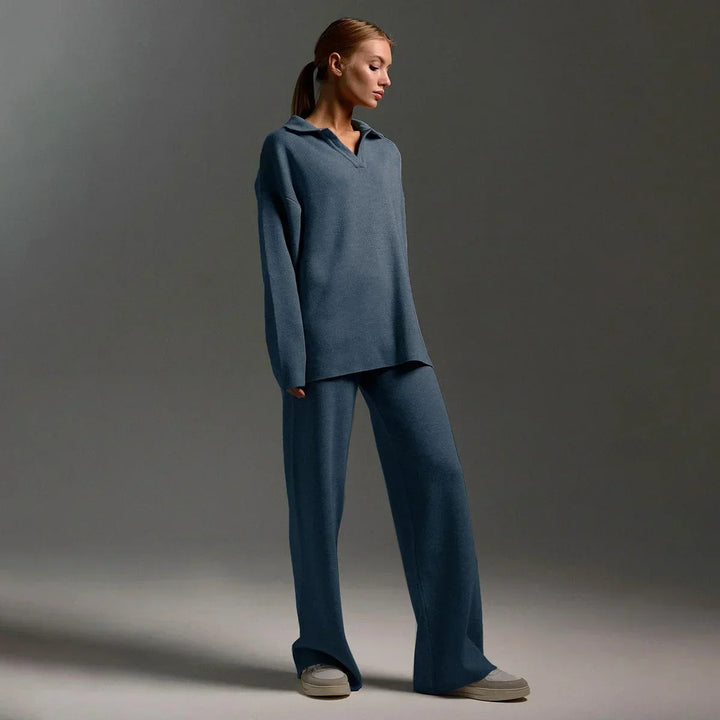 Completo donna casual con colletto camicia e pantaloni ampi