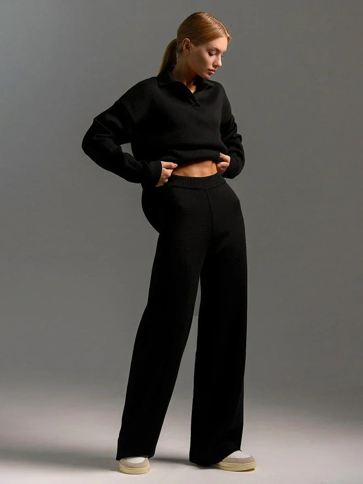 Completo donna casual con colletto camicia e pantaloni ampi