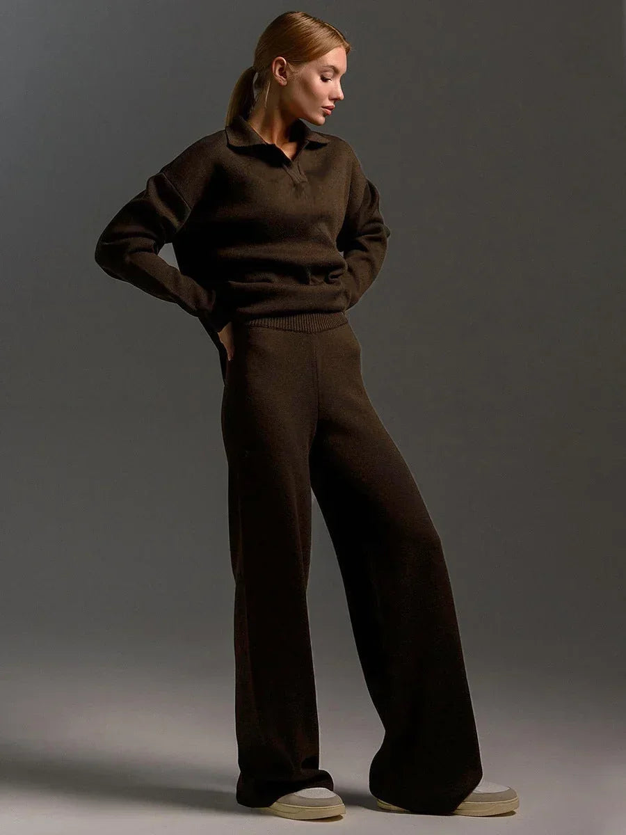 Completo donna casual con colletto camicia e pantaloni ampi