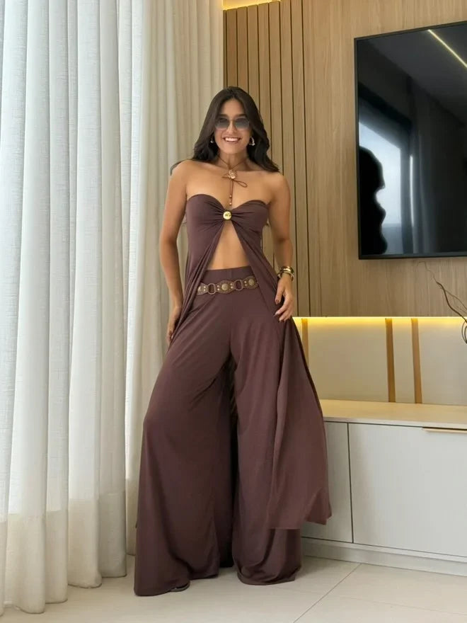 Completo donna due pezzi con palazzo e crop top