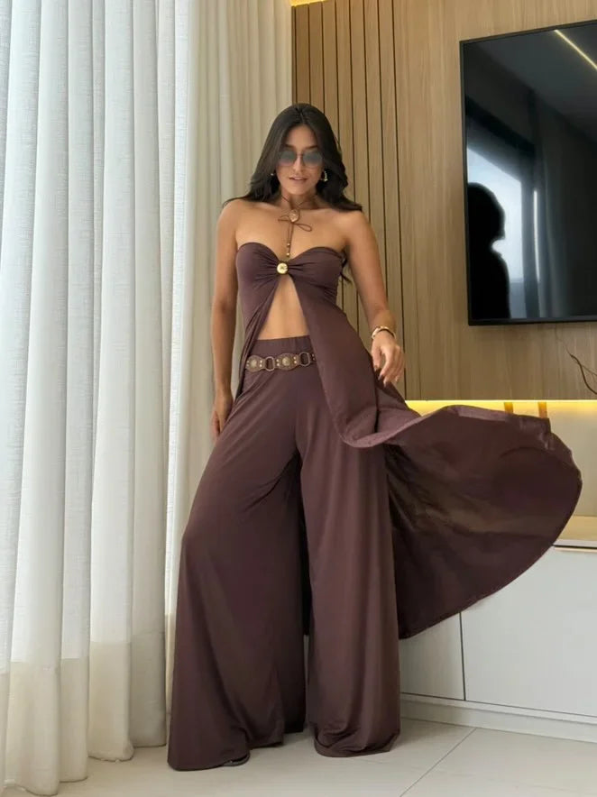 Completo donna due pezzi con palazzo e crop top