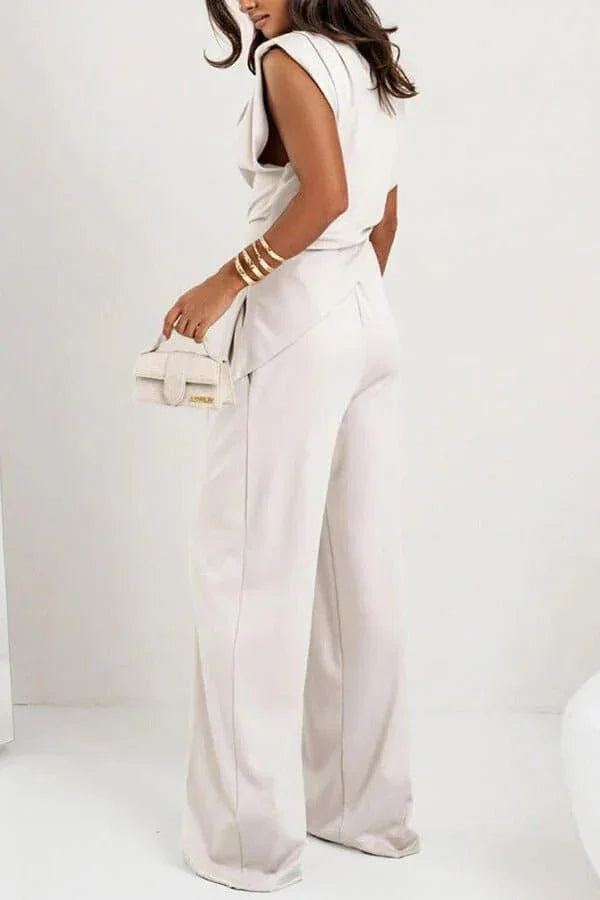 Completo da donna drappeggiato due pezzi con pantaloni ampi