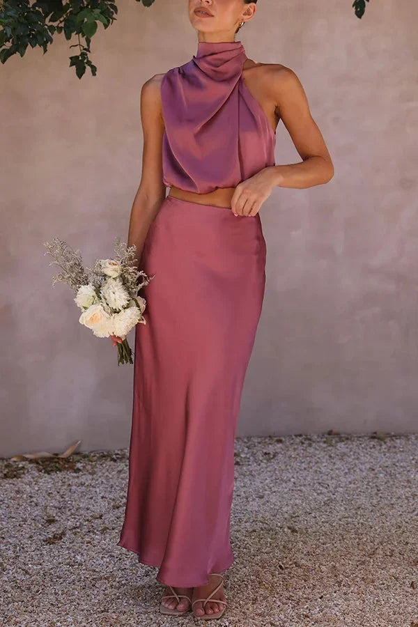Completo donna gonna fluida e top con scollo drappeggiato