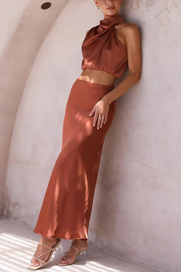 Completo donna gonna fluida e top con scollo drappeggiato