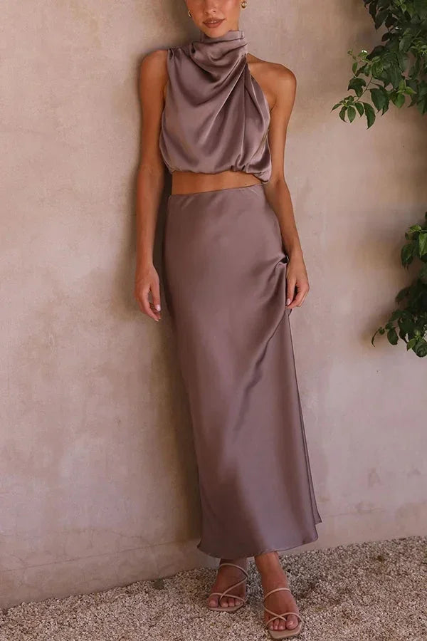 Completo donna gonna fluida e top con scollo drappeggiato