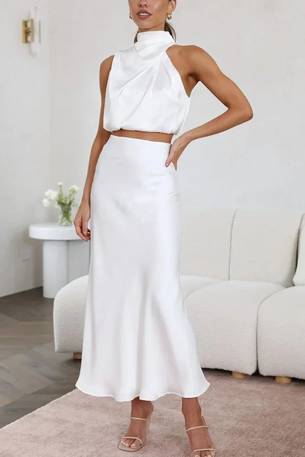 Completo donna gonna fluida e top con scollo drappeggiato