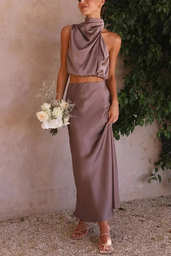 Completo donna gonna fluida e top con scollo drappeggiato
