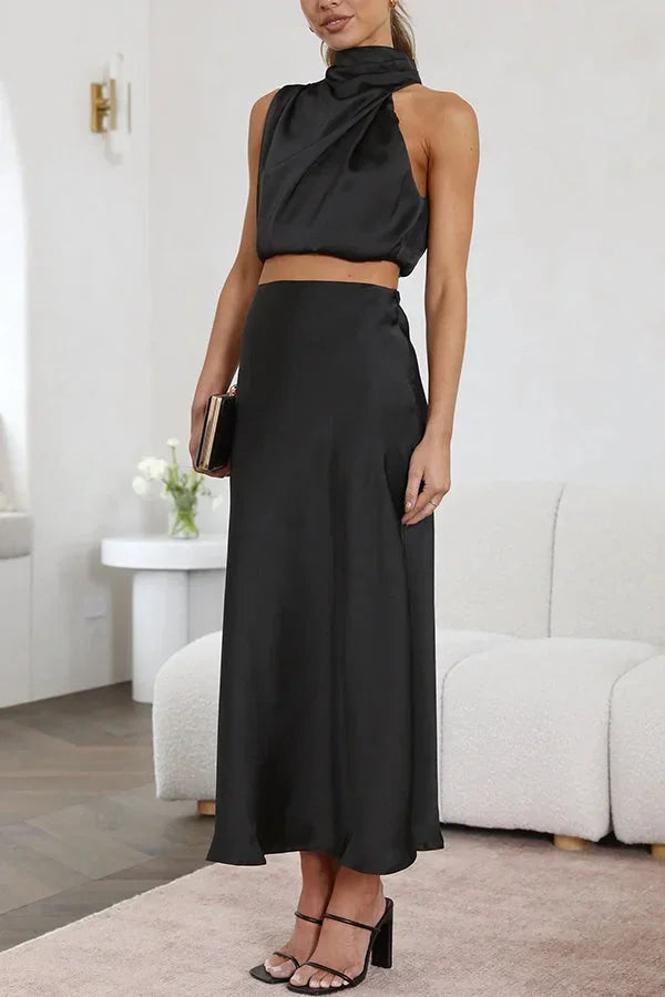 Completo donna gonna fluida e top con scollo drappeggiato