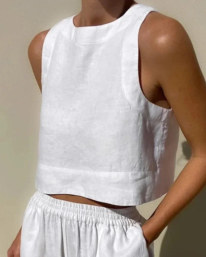 Completo donna senza Manica con top corto e pantalone fluido