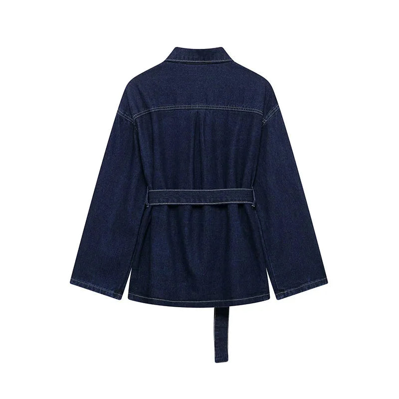 Completo donna blazer e pantaloni in denim con cintura