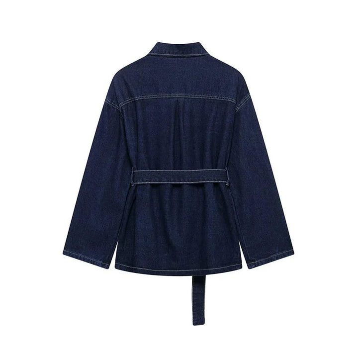 Completo donna blazer e pantaloni in denim con cintura