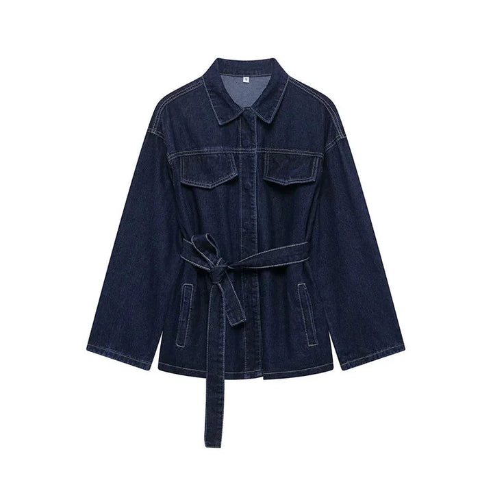 Completo donna blazer e pantaloni in denim con cintura