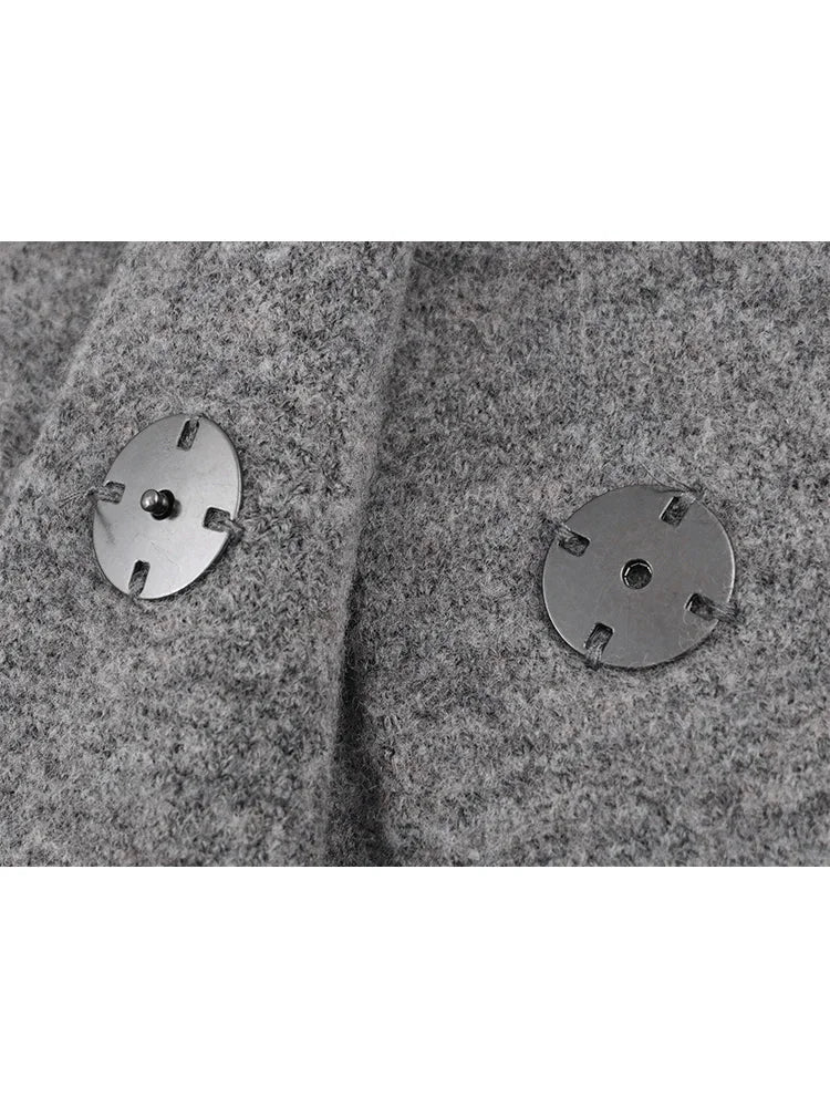 Completo grigio da donna gonna corta e blazer lungo a maniche lunghe