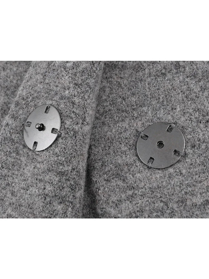 Completo grigio da donna gonna corta e blazer lungo a maniche lunghe