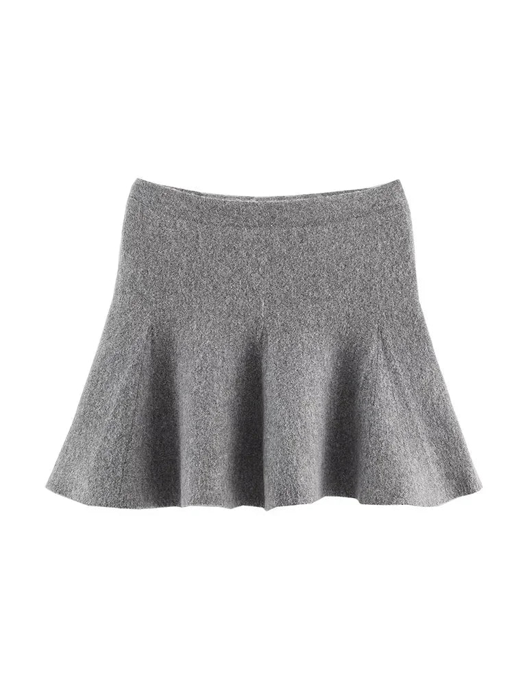 Completo grigio da donna gonna corta e blazer lungo a maniche lunghe