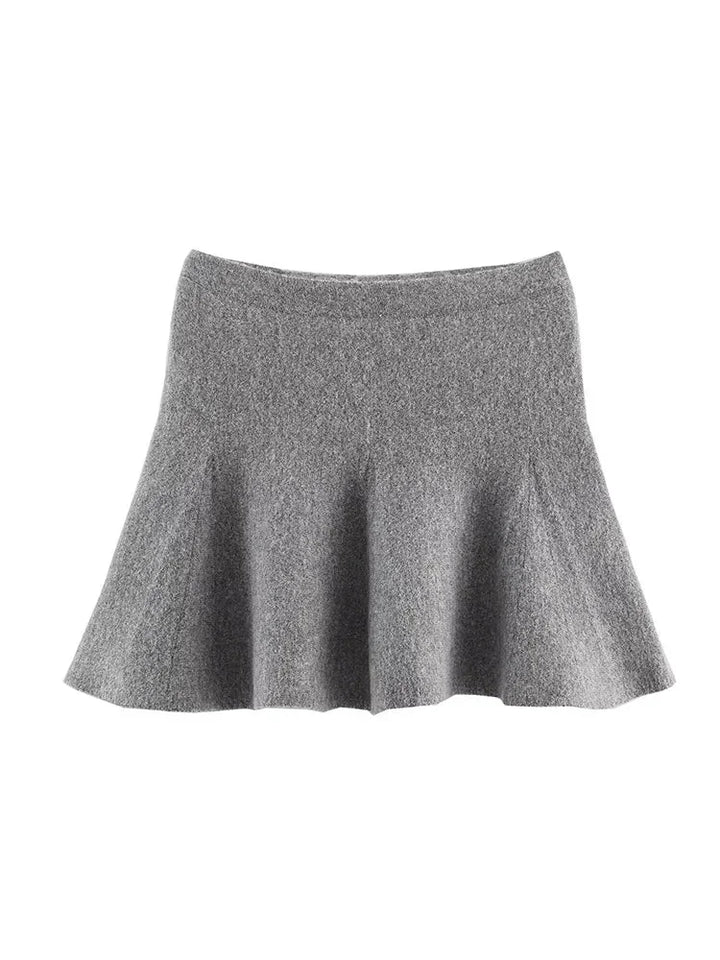 Completo grigio da donna gonna corta e blazer lungo a maniche lunghe