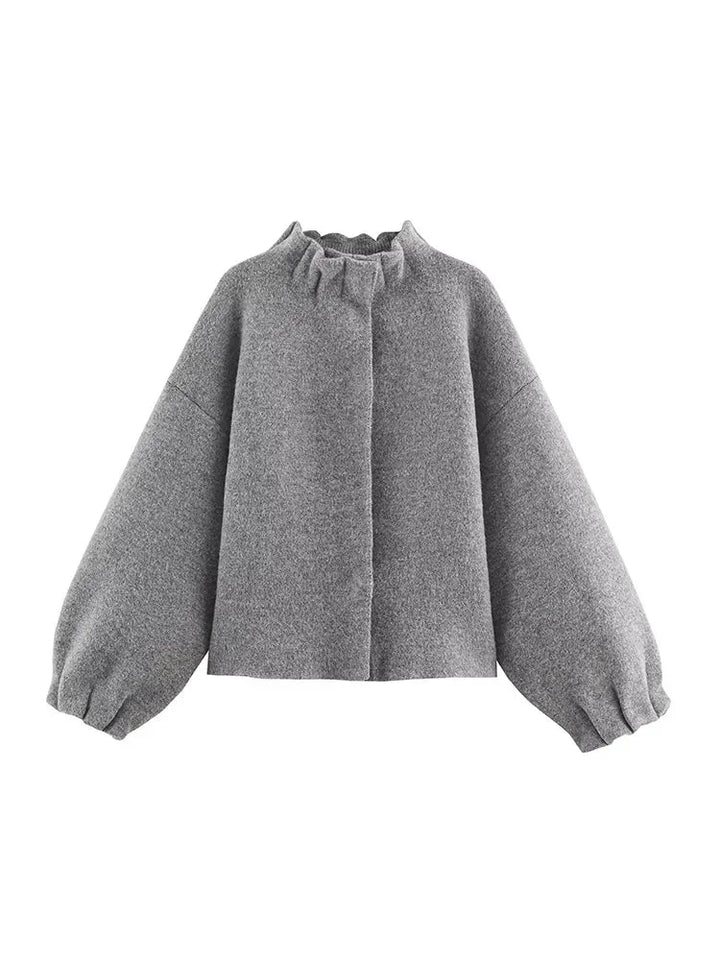 Completo grigio da donna gonna corta e blazer lungo a maniche lunghe
