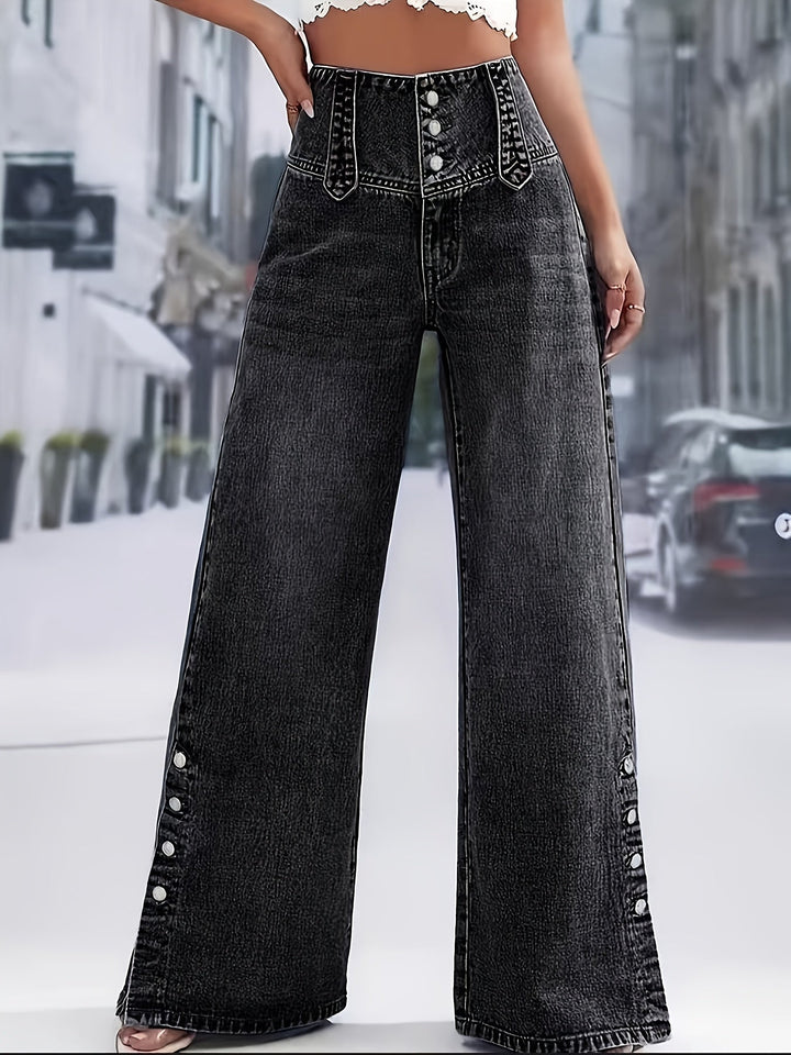 Rosalinda | Pantaloni Donna in Denim Scuro a Vita Alta e Gamba Larga