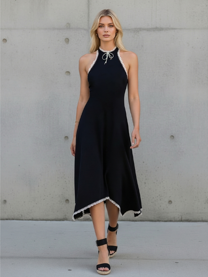 Modesta | Vestito Midi Donna in Maglia a Trapezio con Dettagli in Pizzo