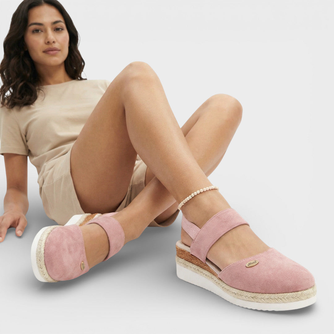 Sandali da donna con zeppa punta chiusa tipo espadrillas e ampio cinturino alla caviglia