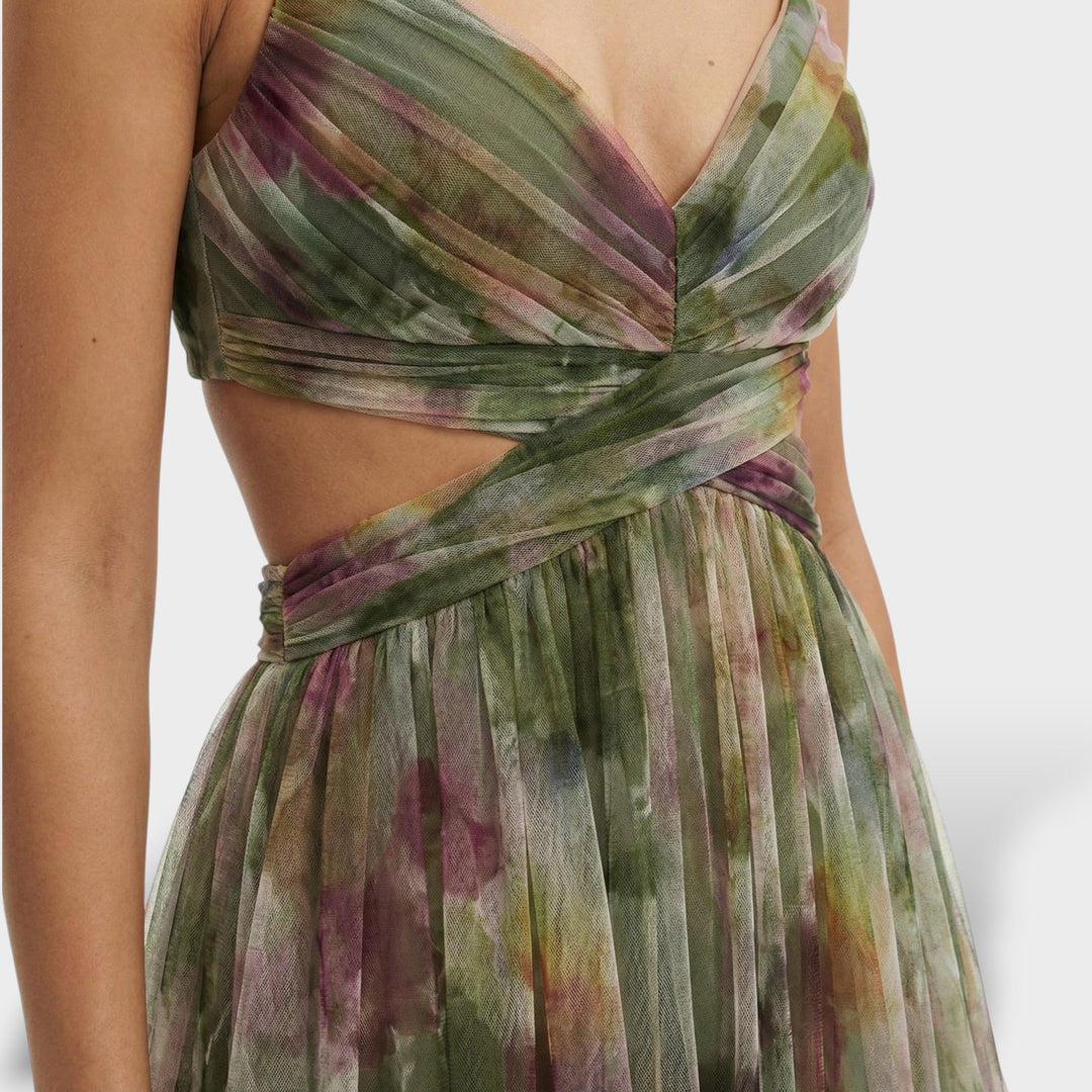 Vestito lungo da donna multicolore con scollo a V spalline sottili e schiena nuda