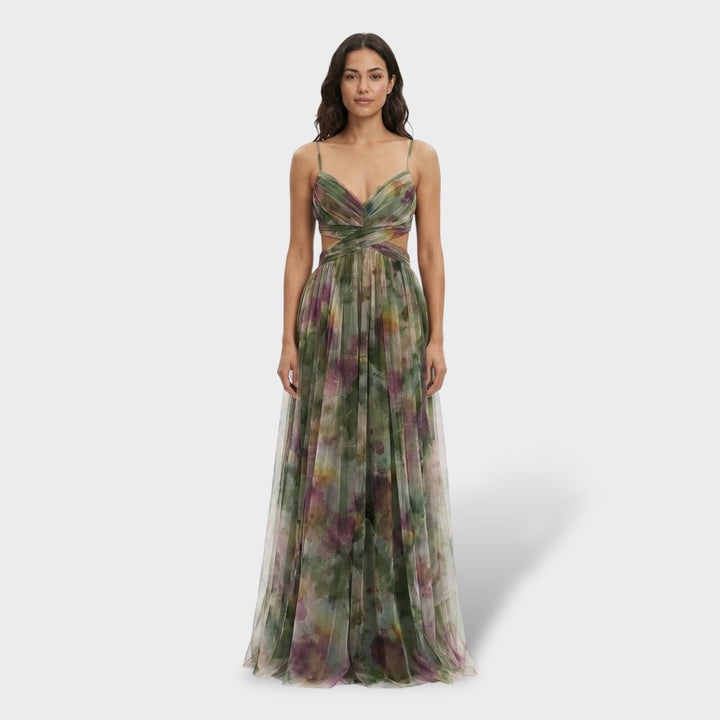 Vestito lungo da donna multicolore con scollo a V spalline sottili e schiena nuda