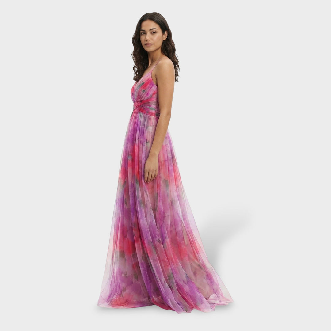 Vestito lungo da donna multicolore con scollo a V spalline sottili e schiena nuda