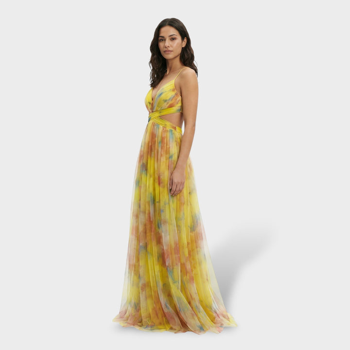 Vestito lungo da donna multicolore con scollo a V spalline sottili e schiena nuda