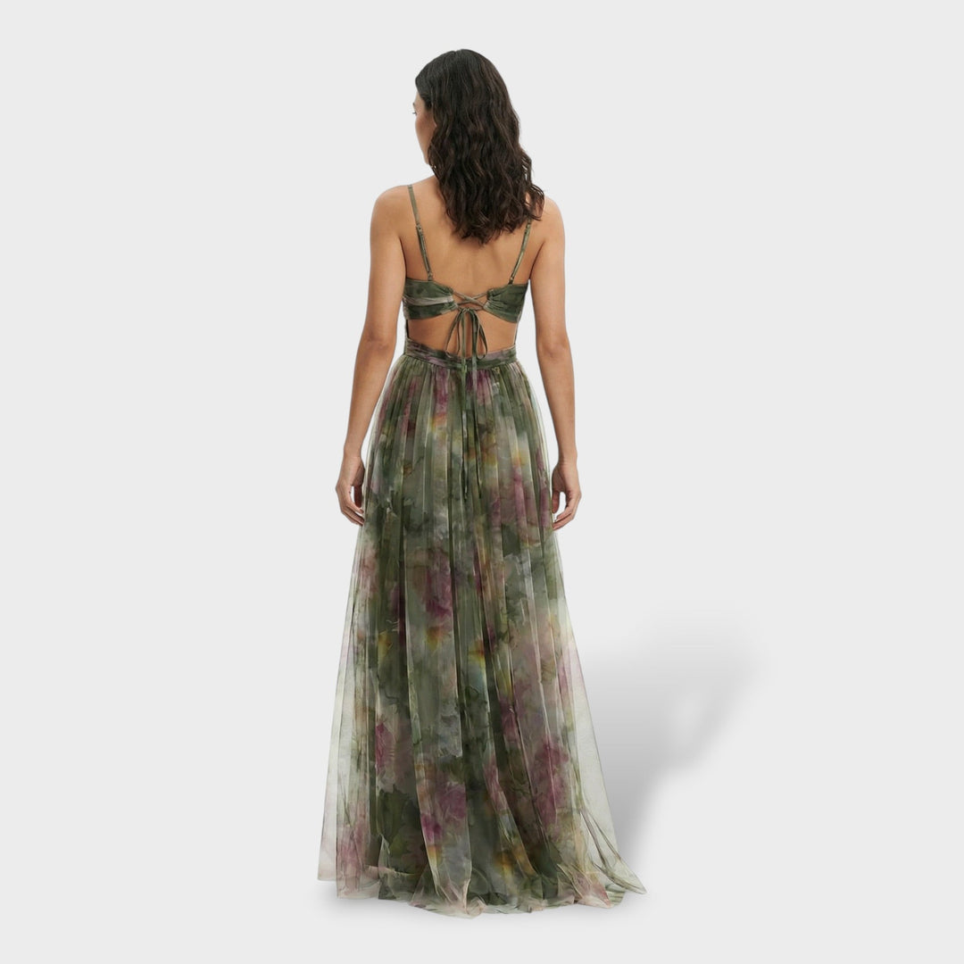 Vestito lungo da donna multicolore con scollo a V spalline sottili e schiena nuda