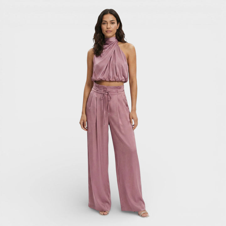 Tuta da donna collo alto corto pantaloni larghi vita con coulisse