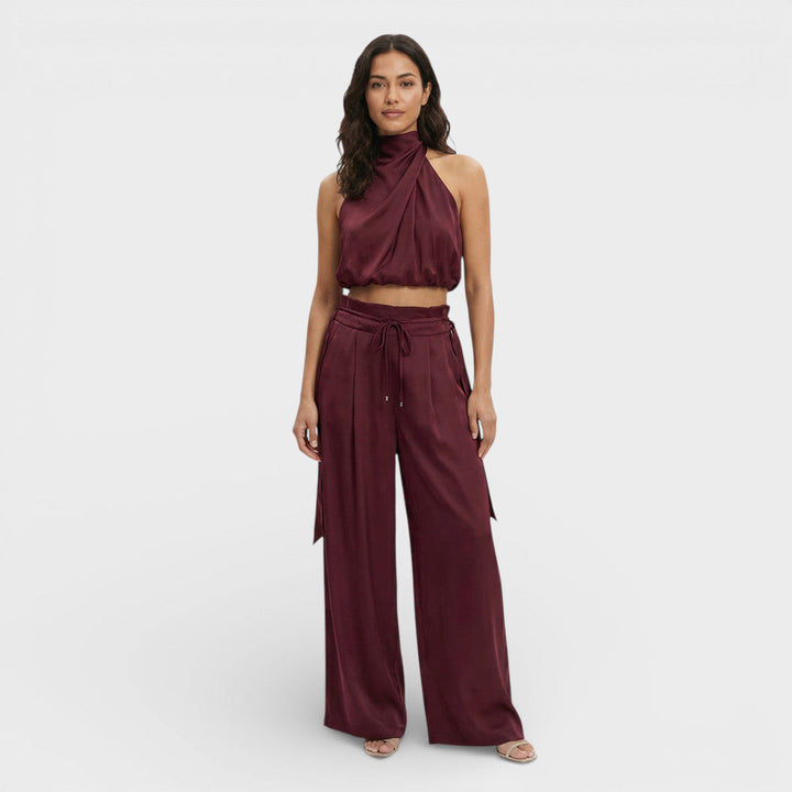 Tuta da donna collo alto corto pantaloni larghi vita con coulisse