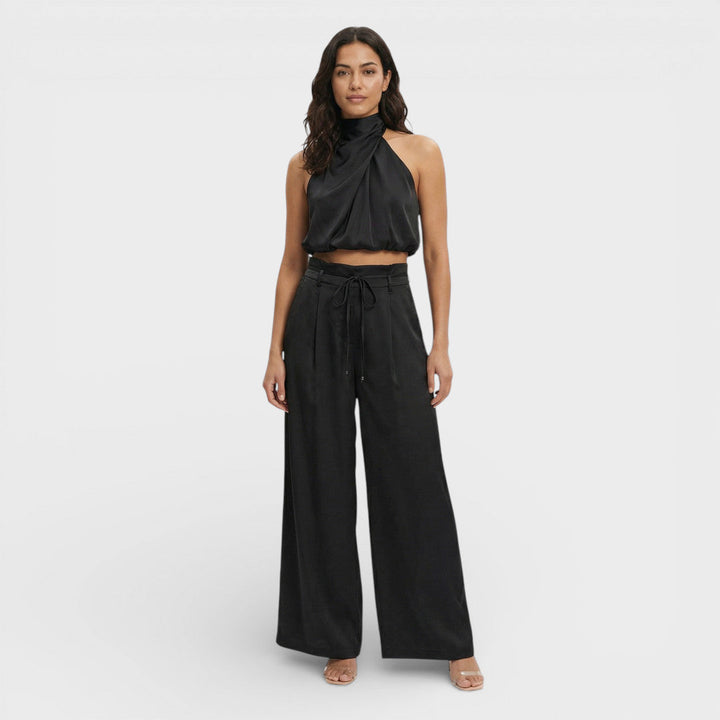 Tuta da donna collo alto corto pantaloni larghi vita con coulisse